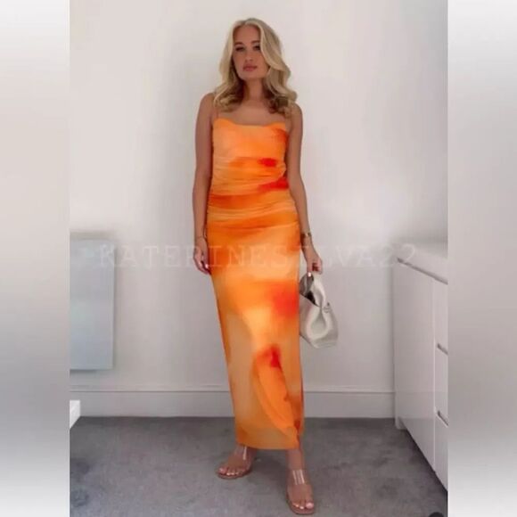 ZARA PRINTED DRAPED TULLE DRESS - Picture 11 of 15